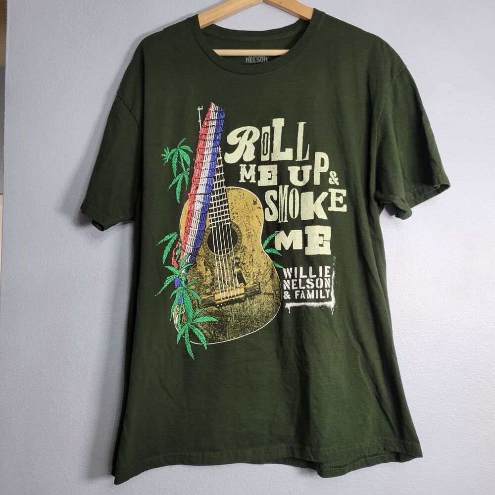Willie Nelson & Family "Roll Me Up & Smoke Me" Green Graphic T-Shirt XL Country